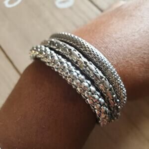 Silver Stretch Metal Bracelet Set of 3